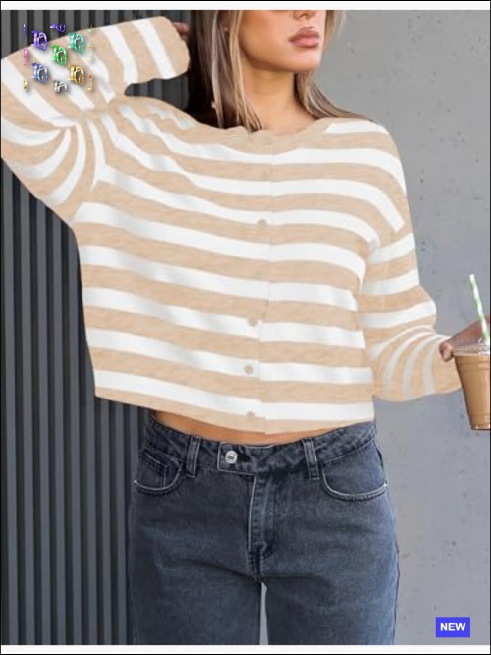 Cropped Cardigan Sweater Crew Neck Long Sleeve Button Up Lightweight Knit - Picture 4 of 6